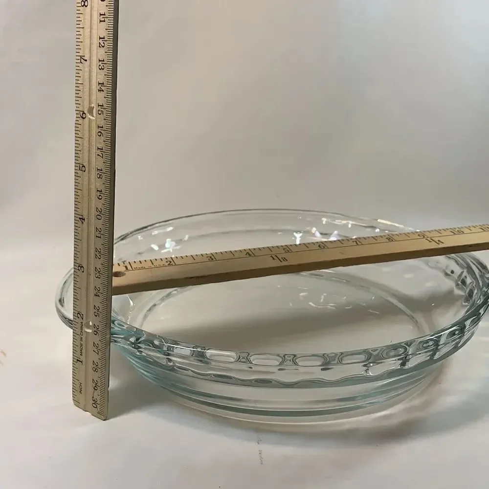 9 1/2 Inches Glass Pie Plate Fluted 2 Handles Mexico Heavy Durable Baking Home